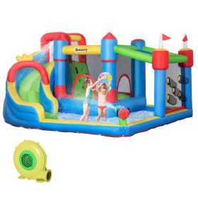 Inflatable Water Slide Park 6-in-1 Kids Bounce House Castle with Pool Cannon Slide Trampoline Throwing Wall 450W Blower