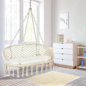 2 Person Hanging Hammock Chair Macrame Swing with Zippered Cushion