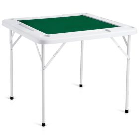 Mahjong Table, 4 Player Folding Domino Table with Wear-Resistant Green Tabletop